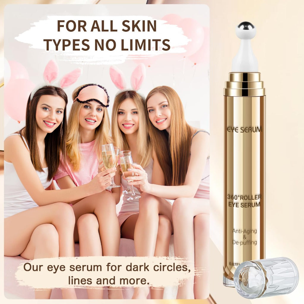 Eye Serum Massage Roller - 360° Anti-Ageing Eye Cream for Dark Circles, Puffiness, Wrinkles - Under Eye Treatment - Damaged Box