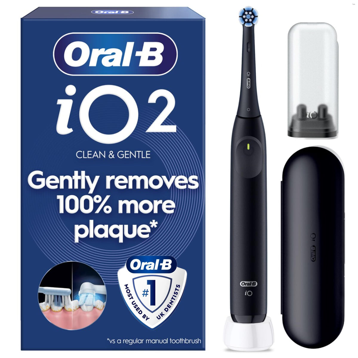 Oral-B iO2 Electric Toothbrush - Night Black - Rechargeable Power Toothbrush with Travel Case - Damaged Box