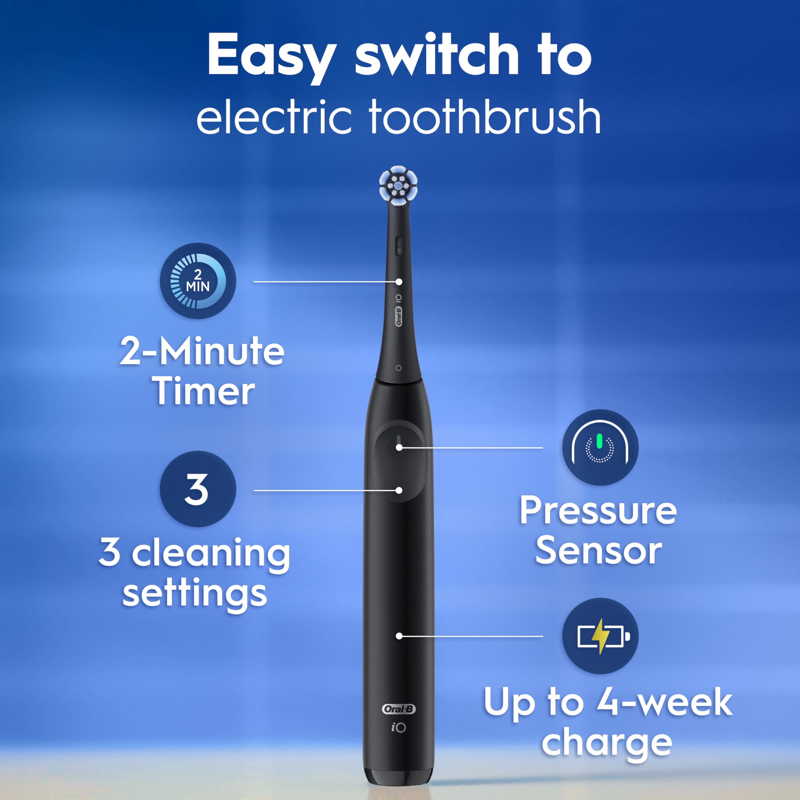 Oral-B iO2 Electric Toothbrush - Night Black - Rechargeable Power Toothbrush with Travel Case - Damaged Box