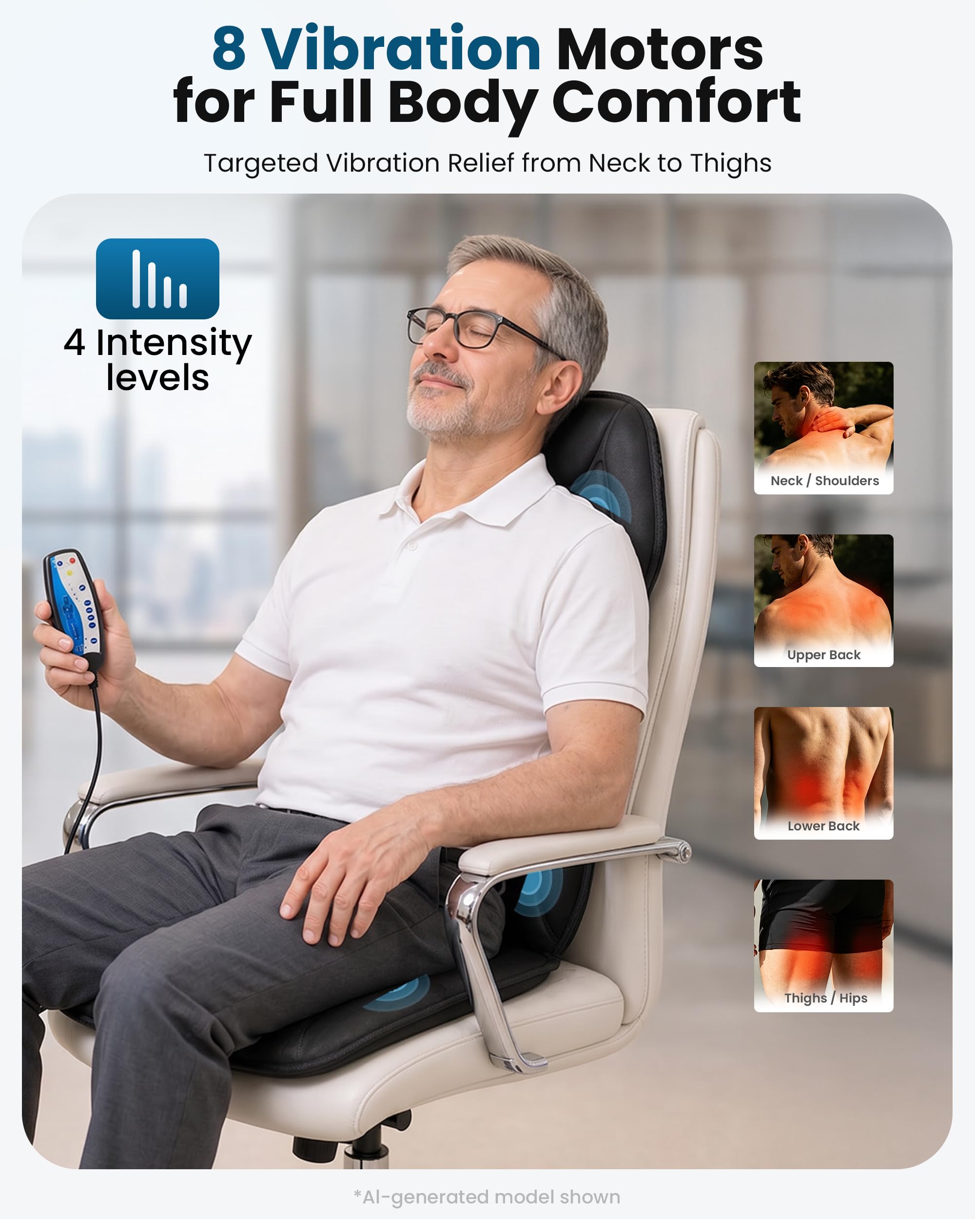 COMFIER Back Massager with Heat - Vibration Massage Cushion with 8 Motors - Full Body Chair Pad - Damaged Box
