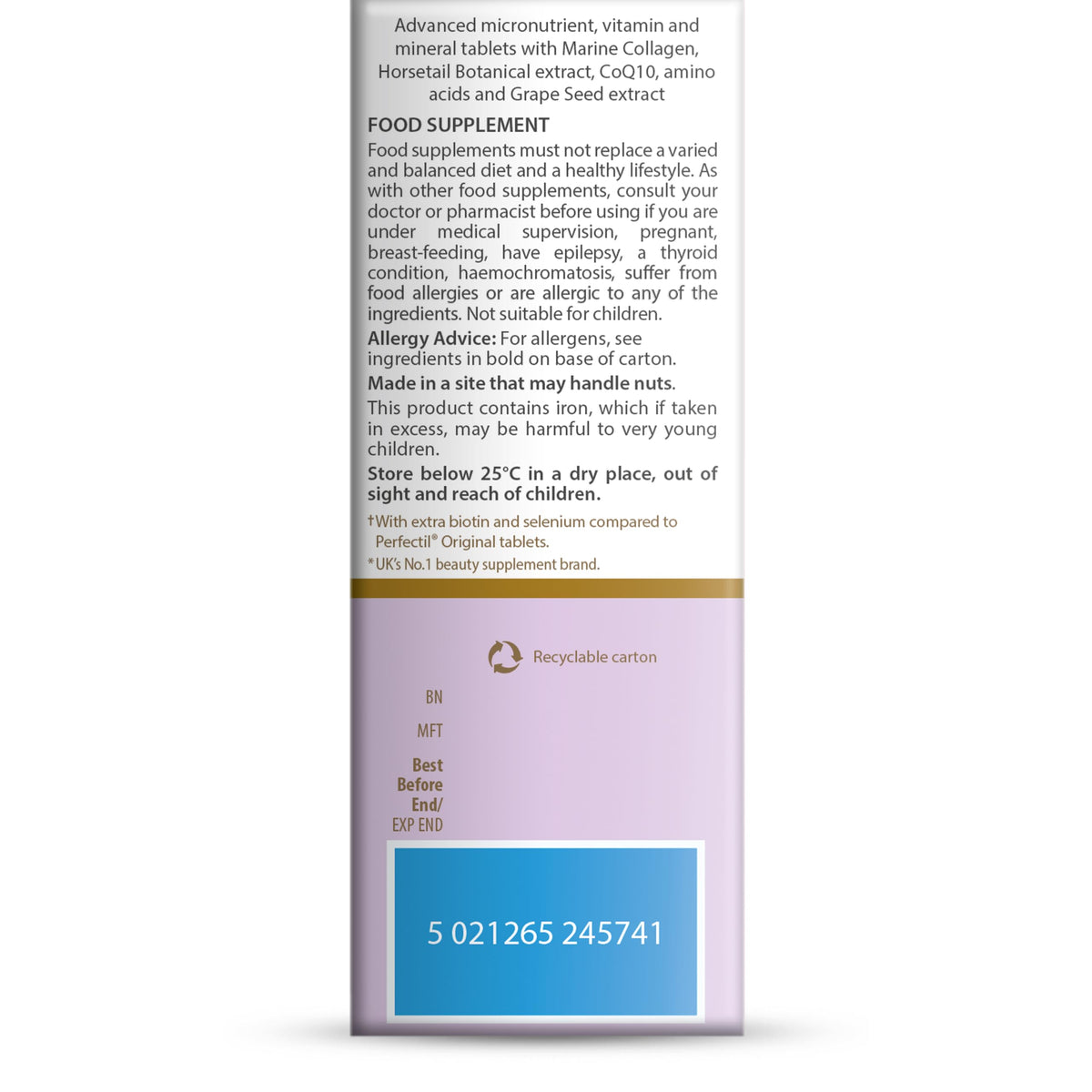Vitabiotics Perfectil Hair Beauty Supplement - Biotin, CoQ10, Collagen - 60 Tablets - 30-Day Supply - New - BBE 12/2027