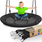 SereneLife Large Round Tree Swing Seat - Black Saucer Nest Swing for Kids & Adults - 270kg Capacity Indoor Outdoor Hanging Rope - Like New