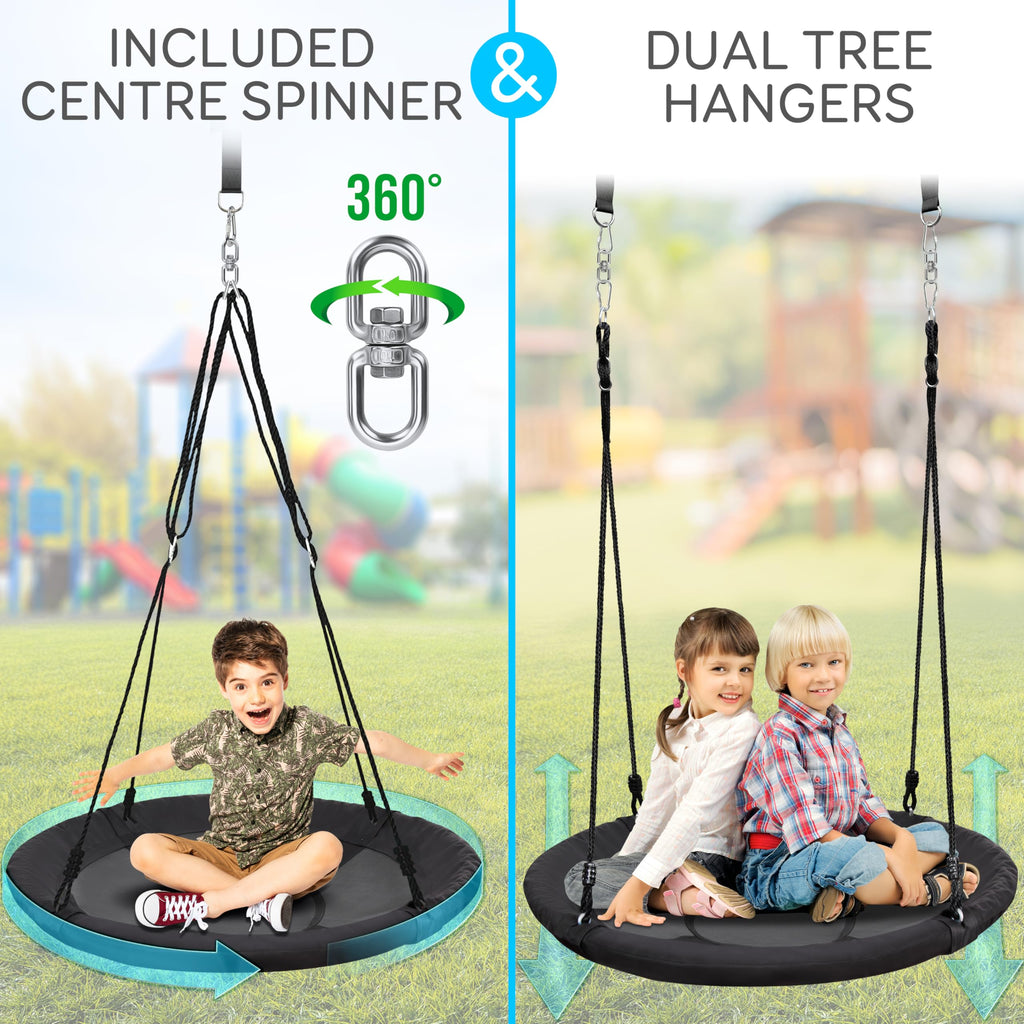 SereneLife Large Round Tree Swing Seat - Black Saucer Nest Swing for Kids & Adults - 270kg Capacity Indoor Outdoor Hanging Rope - Like New