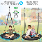 SereneLife Large Round Tree Swing Seat - Black Saucer Nest Swing for Kids & Adults - 270kg Capacity Indoor Outdoor Hanging Rope - Like New