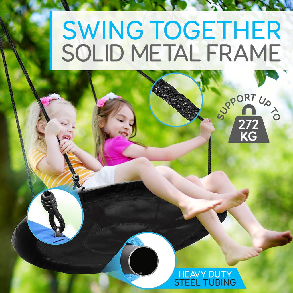 SereneLife Large Round Tree Swing Seat - Black Saucer Nest Swing for Kids & Adults - 270kg Capacity Indoor Outdoor Hanging Rope - Like New