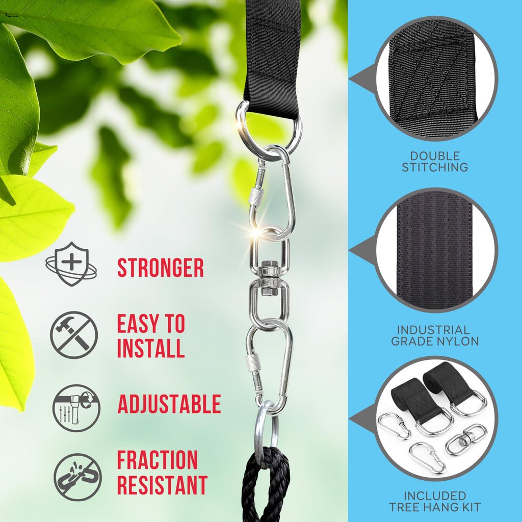 SereneLife Large Round Tree Swing Seat - Black Saucer Nest Swing for Kids & Adults - 270kg Capacity Indoor Outdoor Hanging Rope - Like New