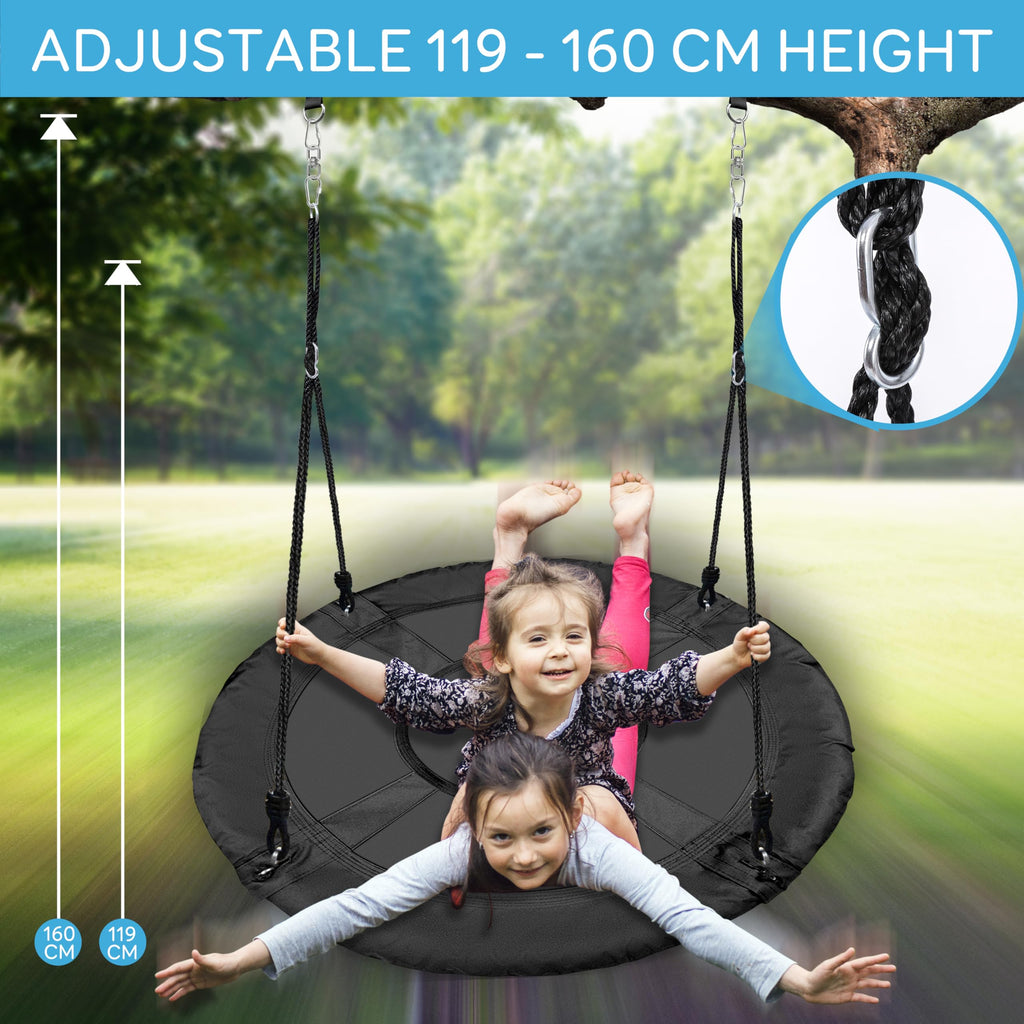 SereneLife Large Round Tree Swing Seat - Black Saucer Nest Swing for Kids & Adults - 270kg Capacity Indoor Outdoor Hanging Rope - Like New