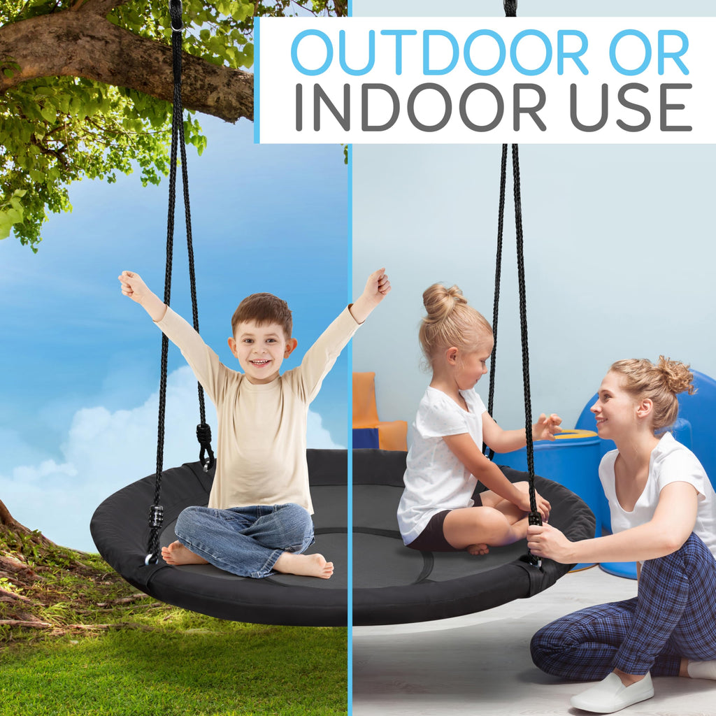 SereneLife Large Round Tree Swing Seat - Black Saucer Nest Swing for Kids & Adults - 270kg Capacity Indoor Outdoor Hanging Rope - Like New