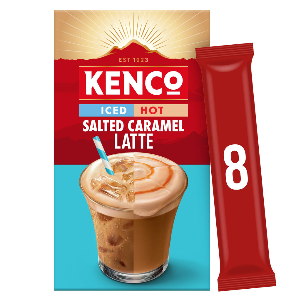 Kenco Iced Hot Salted Caramel Latte Sachets - 8 Sachets per Pack - 5 Packs - Total 40 Instant Coffee Drinks - New - BBE 11/2026