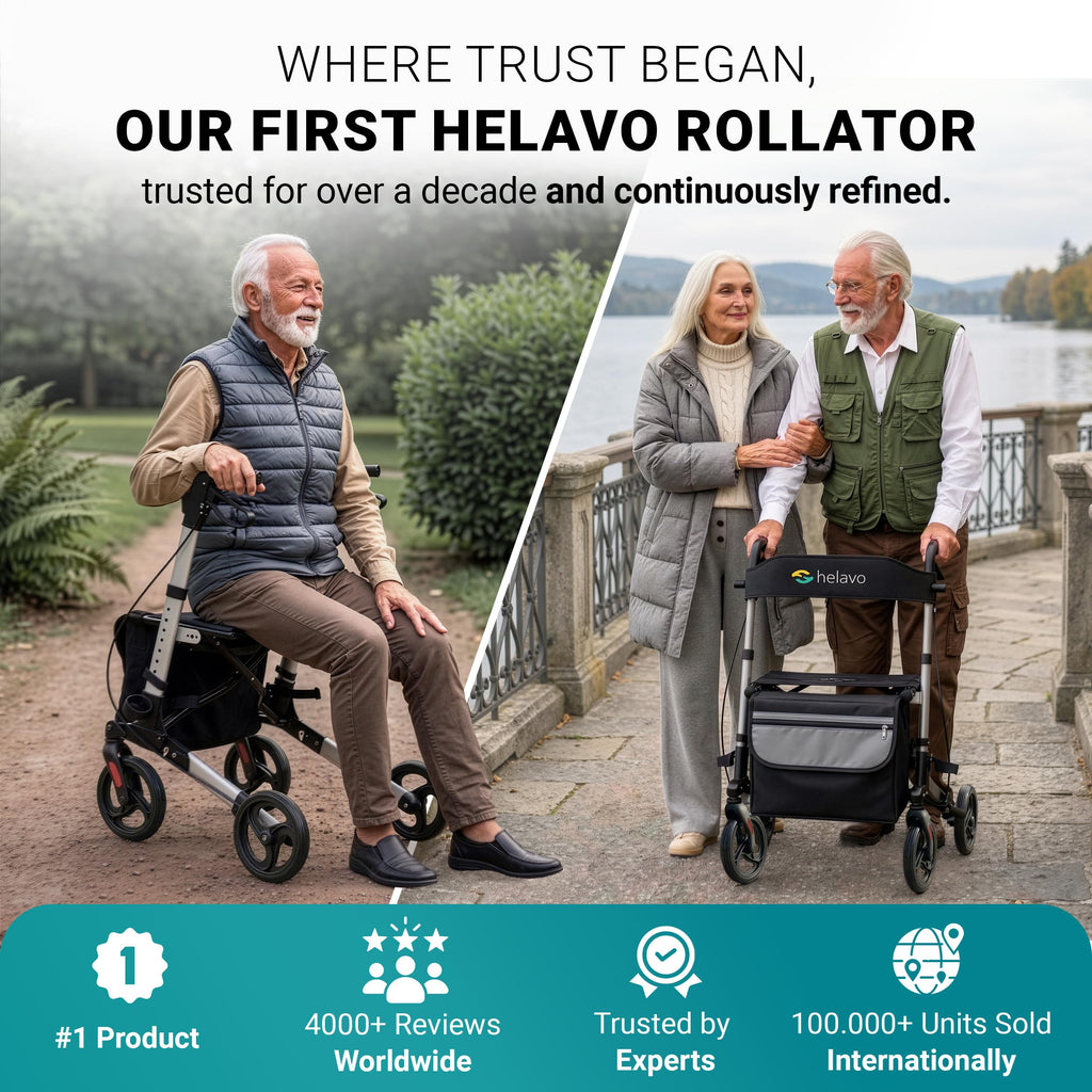 Helavo Foldable Lightweight Silver Rollator Walker with Seat - 360 Swivel Wheels - Mobility Aid - Damaged Box