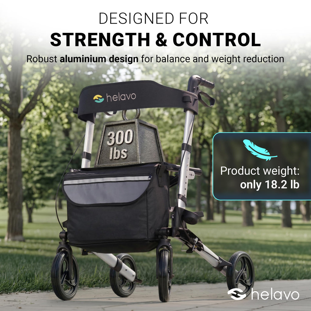 Helavo Foldable Lightweight Silver Rollator Walker with Seat - 360 Swivel Wheels - Mobility Aid - Damaged Box