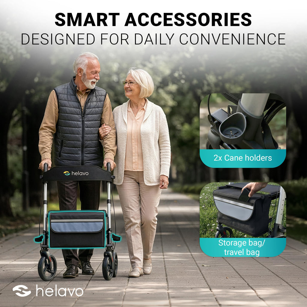 Helavo Foldable Lightweight Silver Rollator Walker with Seat - 360 Swivel Wheels - Mobility Aid - Damaged Box
