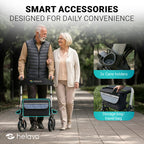 Helavo Foldable Lightweight Silver Rollator Walker with Seat - 360 Swivel Wheels - Mobility Aid - Damaged Box