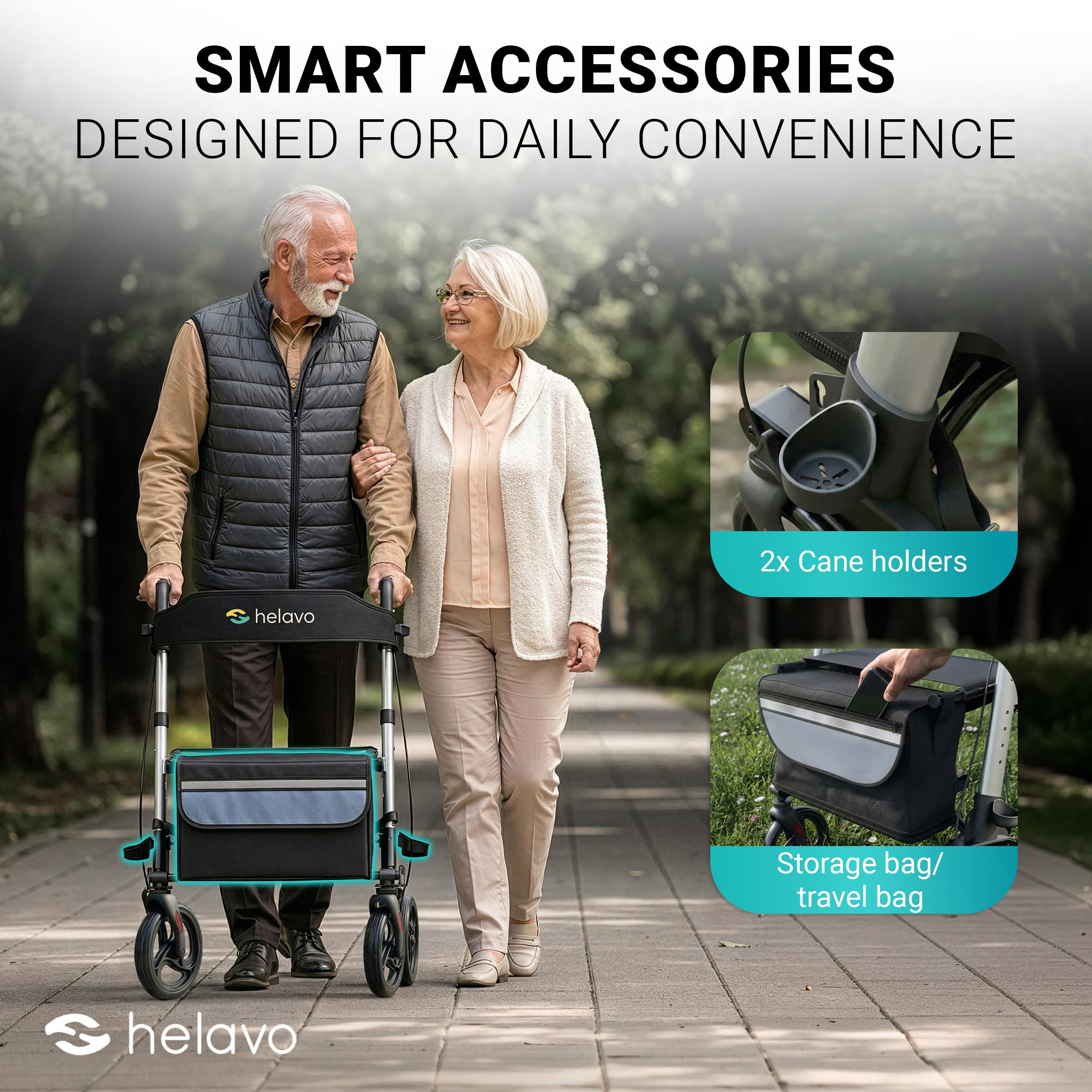 Helavo Foldable Lightweight Silver Rollator Walker with Seat - 360 Swivel Wheels - Mobility Aid - Damaged Box