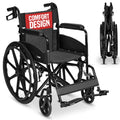Self Propelled Wheelchair 20in Seat - Folding Lightweight Transit Mobility Aid - Black - Very Good