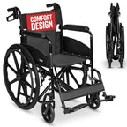 Self Propelled Wheelchair 20in Seat - Folding Lightweight Transit Mobility Aid - Black - Very Good