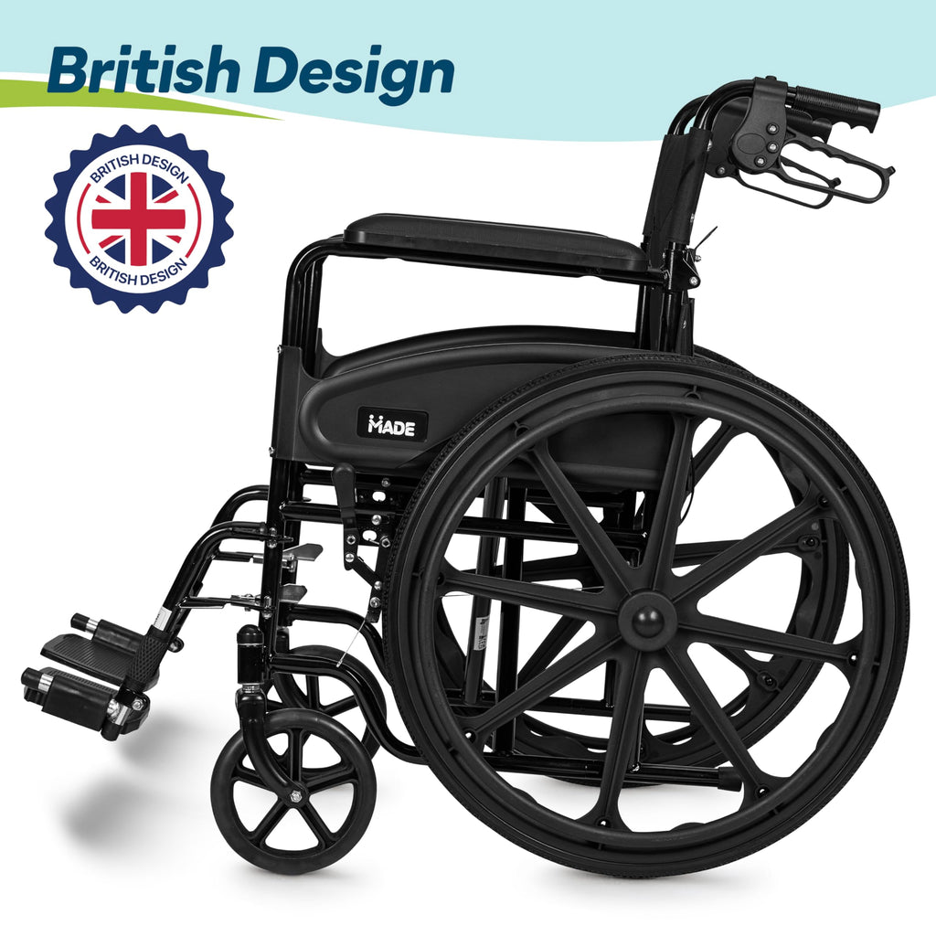 Self Propelled Wheelchair 20in Seat - Folding Lightweight Transit Mobility Aid - Black - Very Good