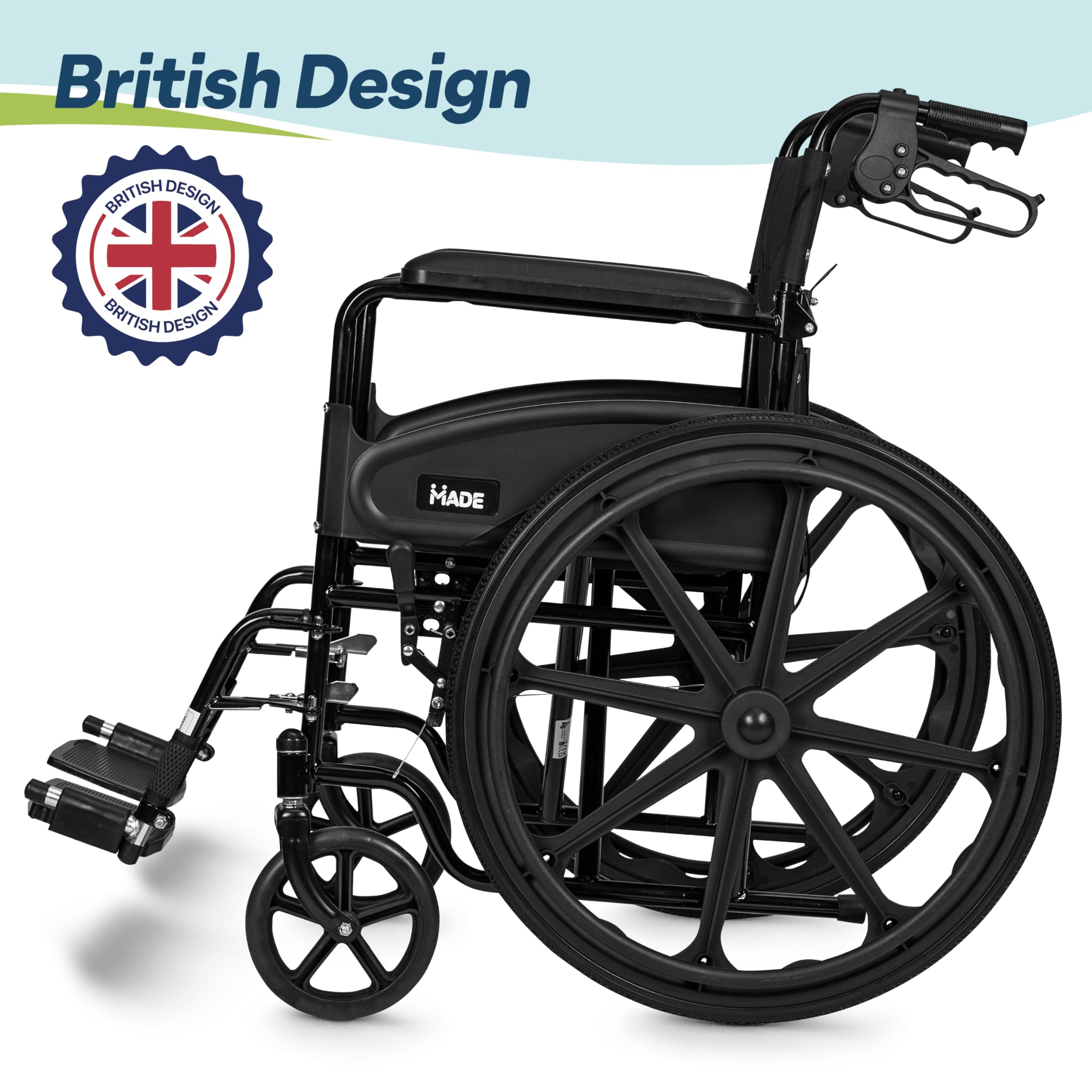 Self Propelled Wheelchair 20in Seat - Folding Lightweight Transit Mobility Aid - Black - Very Good