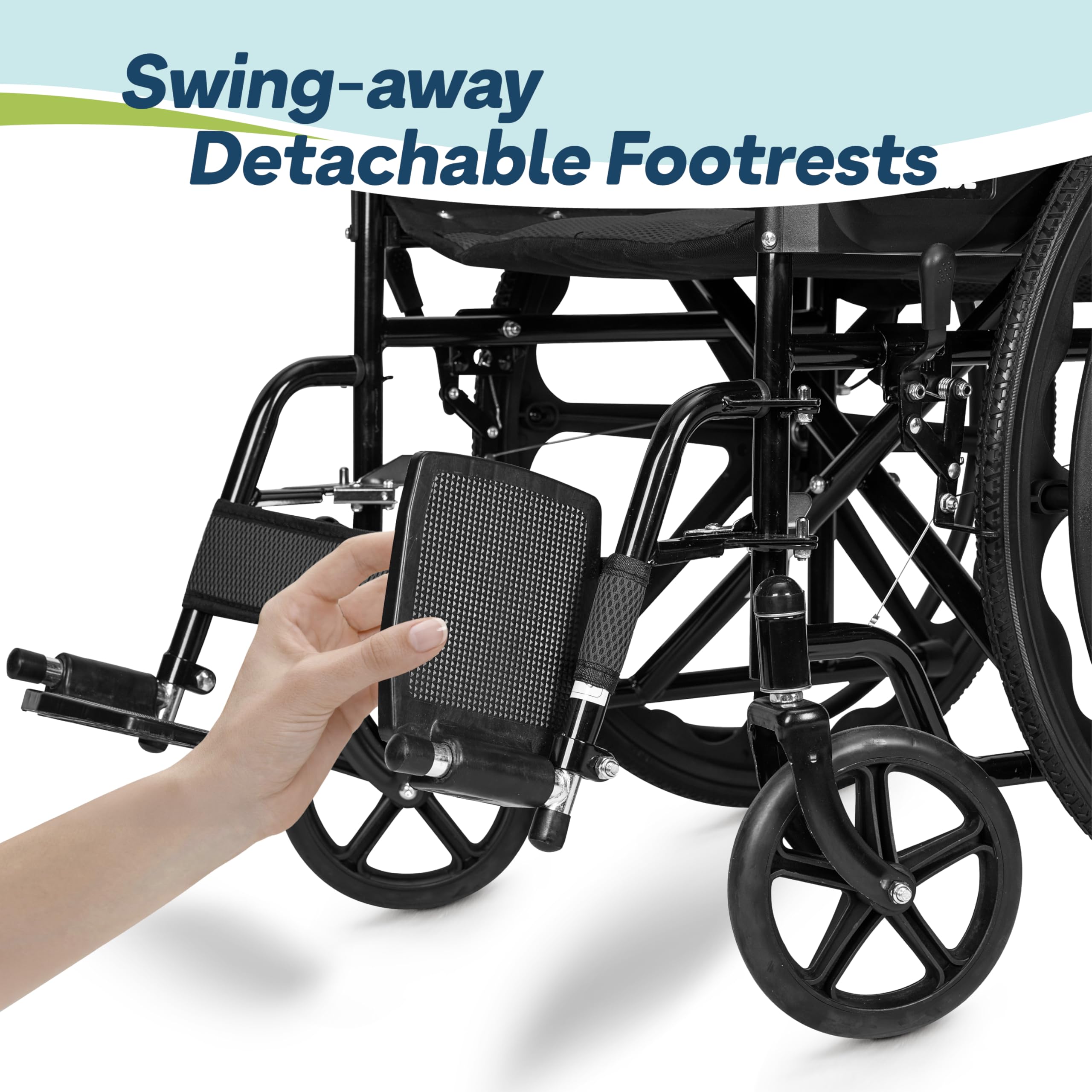 Self Propelled Wheelchair 20in Seat - Folding Lightweight Transit Mobility Aid - Black - Very Good