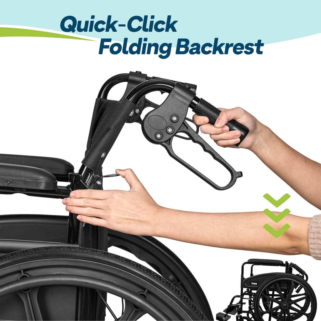 Self Propelled Wheelchair 20in Seat - Folding Lightweight Transit Mobility Aid - Black - Very Good