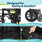 Self Propelled Wheelchair 20in Seat - Folding Lightweight Transit Mobility Aid - Black - Very Good