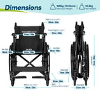 Self Propelled Wheelchair 20in Seat - Folding Lightweight Transit Mobility Aid - Black - Very Good