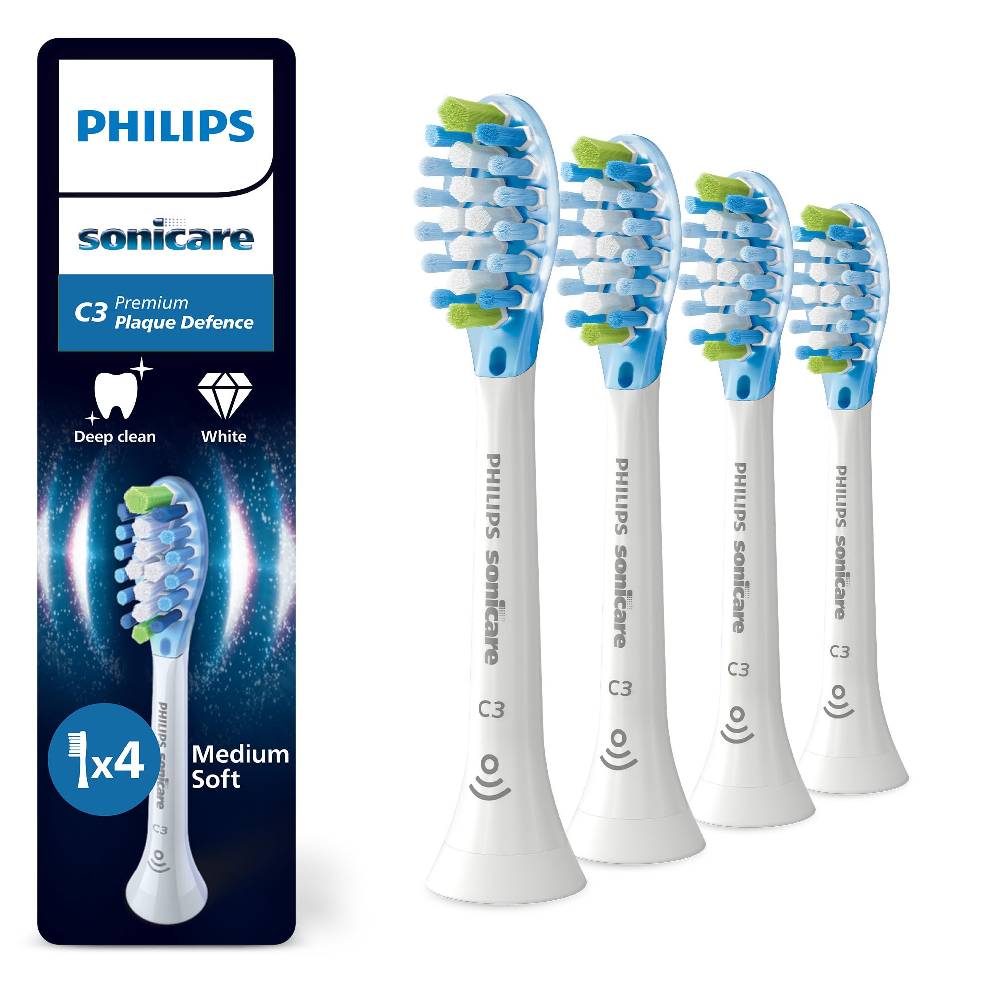 Philips Sonicare C3 Premium Plaque Defence Standard Sonic Toothbrush Heads - White 4 Pack HX9044/17 - Damaged Box
