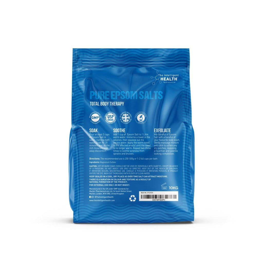 The Intelligent Health Pure Epsom Salts 10kg - Magnesium Sulphate Bath Soak - Fine Grain Vegan Friendly - New