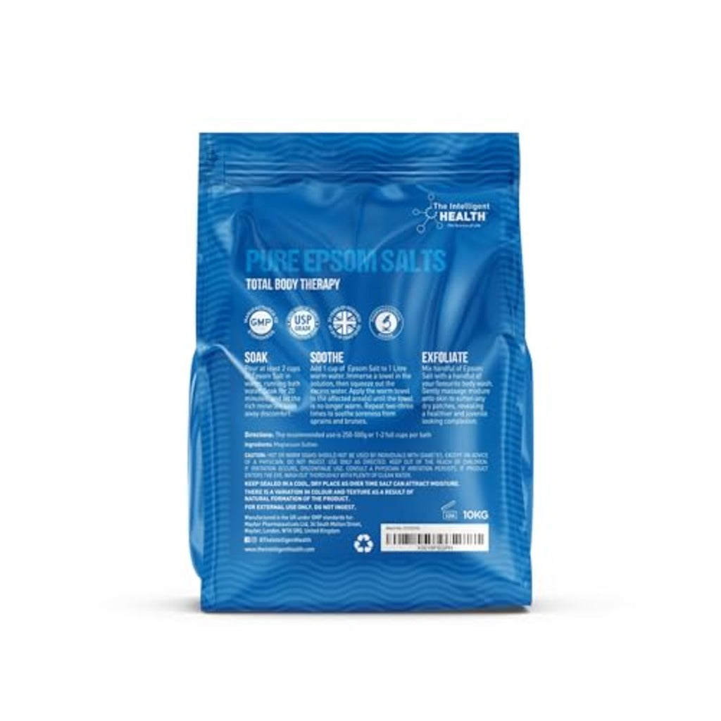 The Intelligent Health Pure Epsom Salts 10kg - Magnesium Sulphate Bath Soak - Fine Grain Vegan Friendly - New