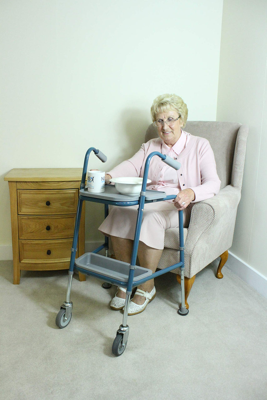 NRS Duo Height Adjustable Walking Trolley - P23117 - Turquoise Blue - Mobility Aid Walker with Seat - Very Good