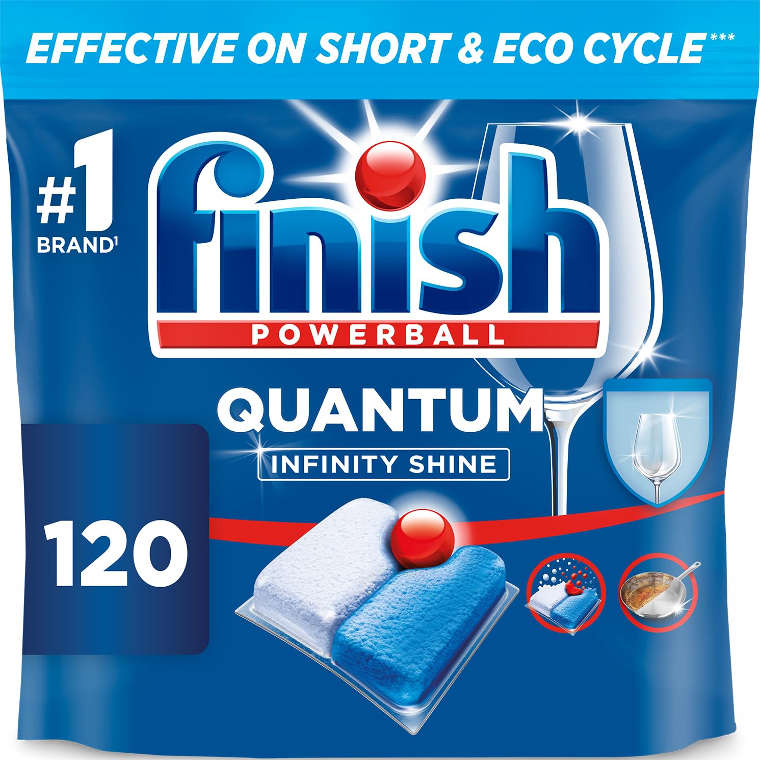 Finish Quantum Infinity Shine Dishwasher Tablets - 120 Tabs, Fresh Scent, Fast Dissolving, Sparkling Clean Dishwashing Detergent (Packaging May Vary) - New