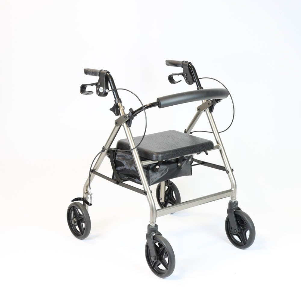 NRS A-Series Petite Lightweight Folding 4 Wheel Rollator - Grey Mobility Walker with Seat & Bag - Damaged Box
