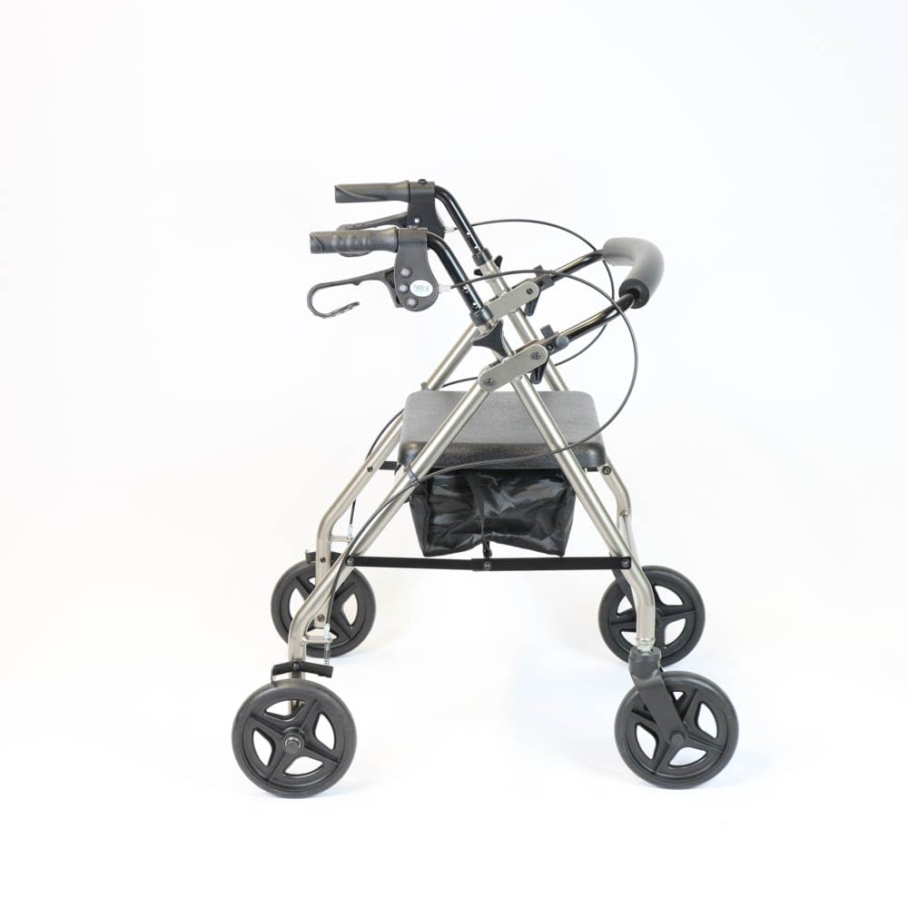 NRS A-Series Petite Lightweight Folding 4 Wheel Rollator - Grey Mobility Walker with Seat & Bag - Damaged Box