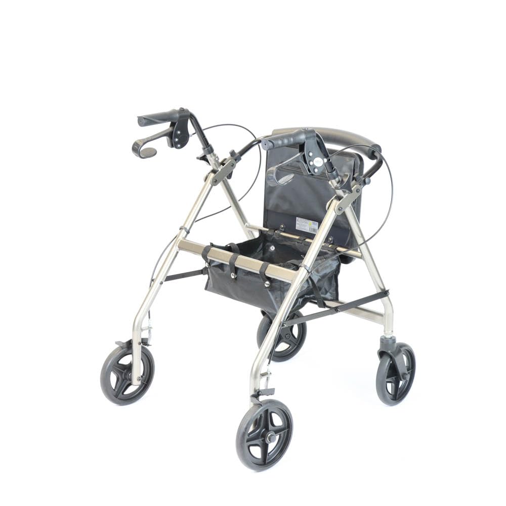 NRS A-Series Petite Lightweight Folding 4 Wheel Rollator - Grey Mobility Walker with Seat & Bag - Damaged Box