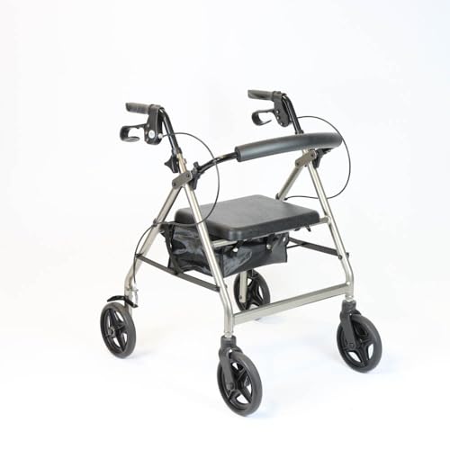 NRS A-Series Petite Lightweight Folding 4 Wheel Rollator - Grey Mobility Walker with Seat & Bag - Damaged Box