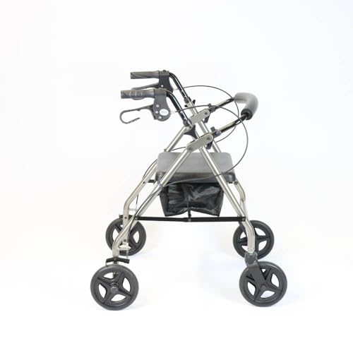NRS A-Series Petite Lightweight Folding 4 Wheel Rollator - Grey Mobility Walker with Seat & Bag - Damaged Box
