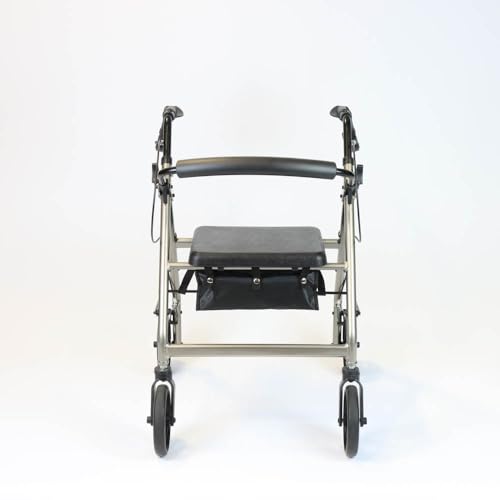 NRS A-Series Petite Lightweight Folding 4 Wheel Rollator - Grey Mobility Walker with Seat & Bag - Damaged Box
