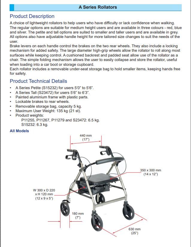 NRS A-Series Petite Lightweight Folding 4 Wheel Rollator - Grey Mobility Walker with Seat & Bag - Damaged Box
