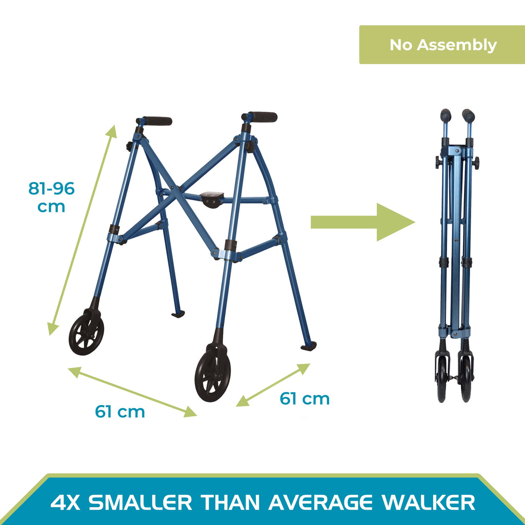 Able Life Space Saver Walker - Lightweight Folding Mobility Frame - 2 Wheels - Cobalt Blue - Elderly Walking Aid - Damaged Box
