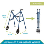 Able Life Space Saver Walker - Lightweight Folding Mobility Frame - 2 Wheels - Cobalt Blue - Elderly Walking Aid - Damaged Box