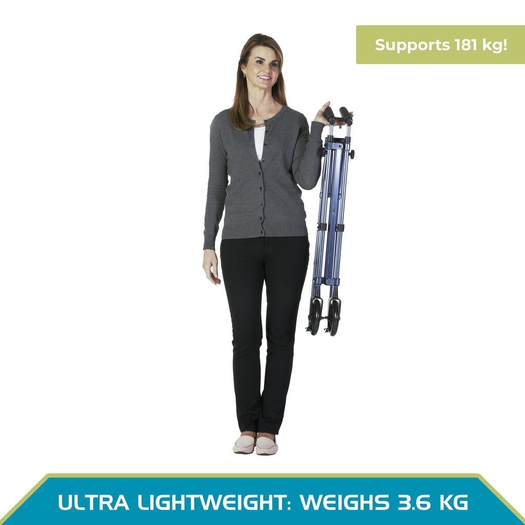 Able Life Space Saver Walker - Lightweight Folding Mobility Frame - 2 Wheels - Cobalt Blue - Elderly Walking Aid - Damaged Box