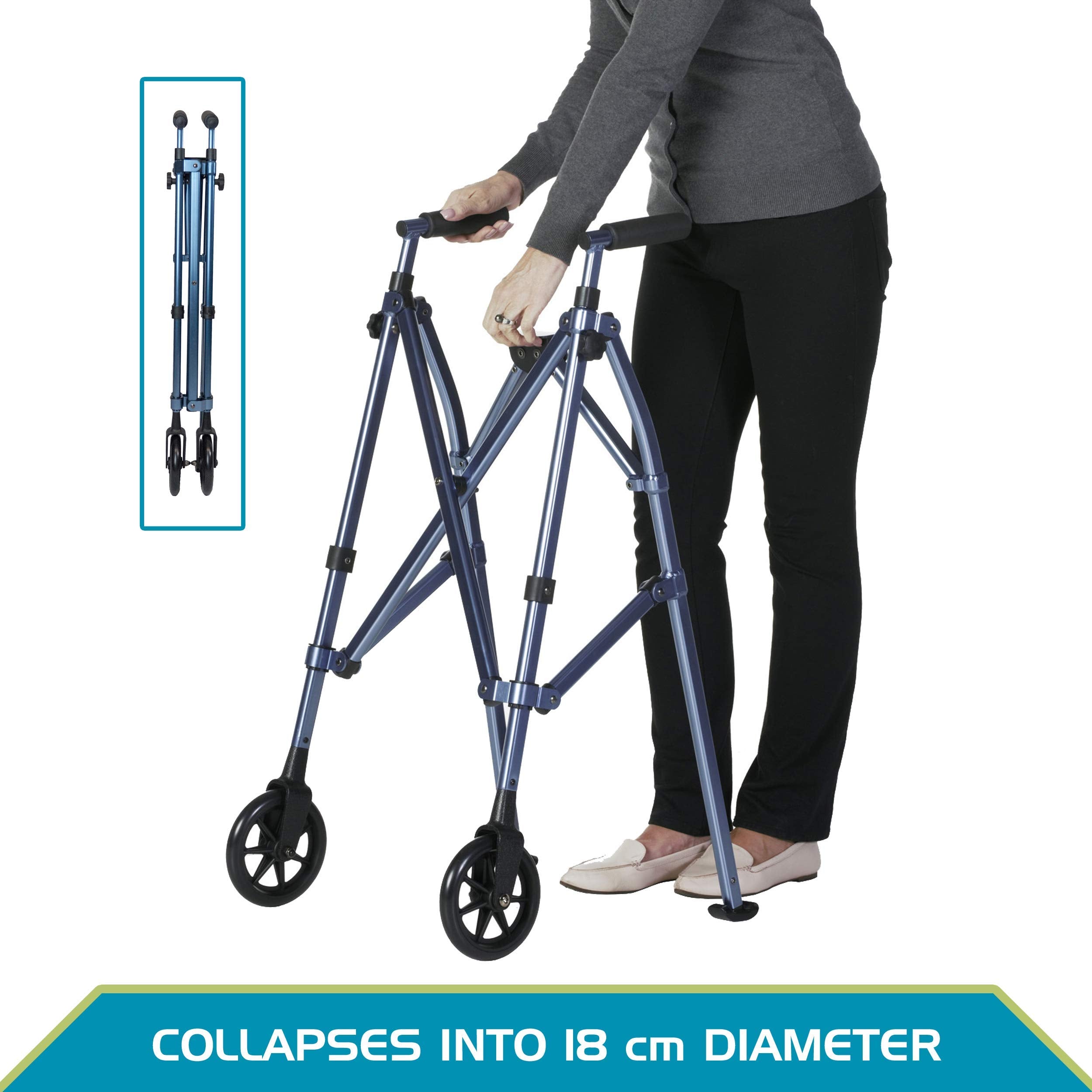 Able Life Space Saver Walker - Lightweight Folding Mobility Frame - 2 Wheels - Cobalt Blue - Elderly Walking Aid - Damaged Box