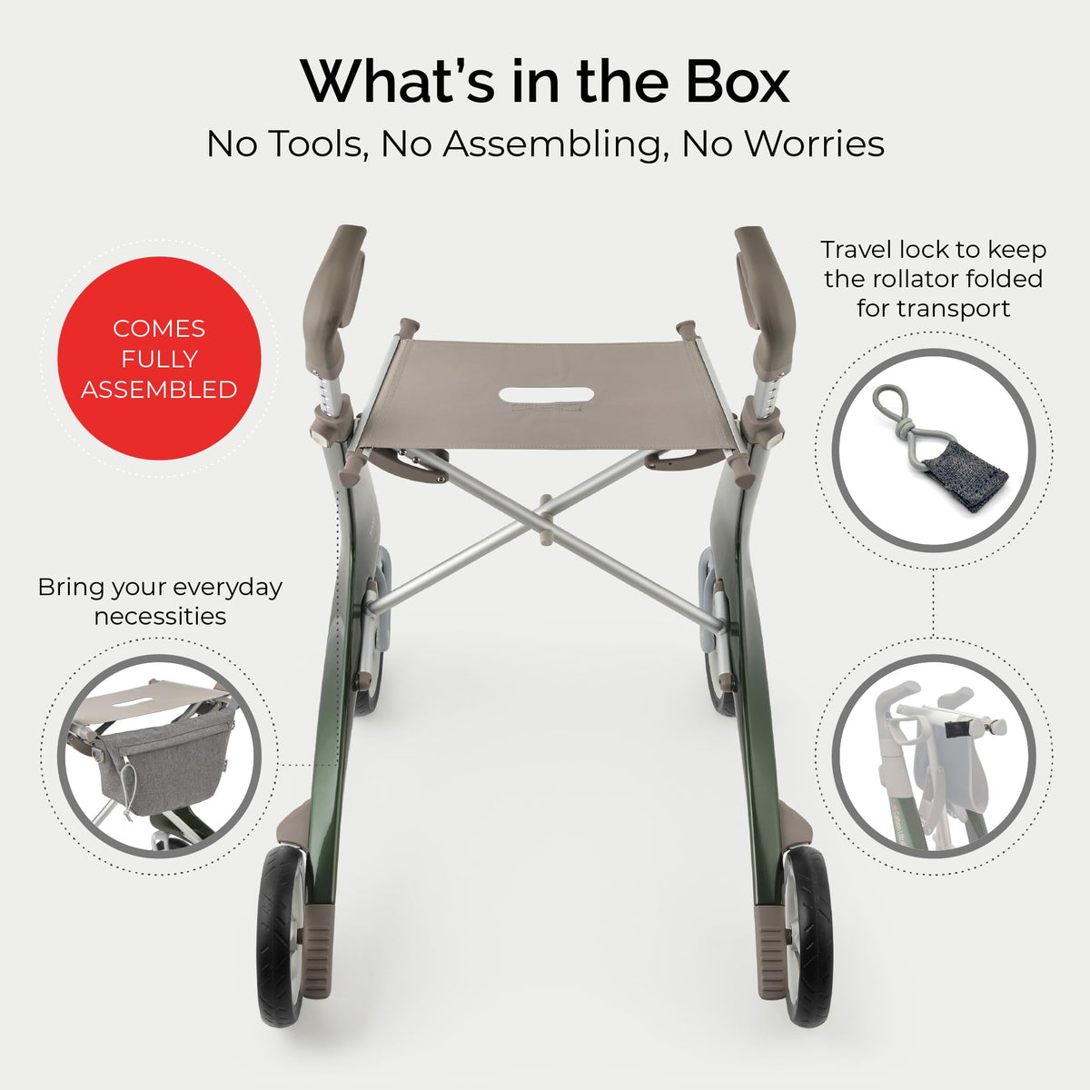 byACRE Carbon Ultralight Rollator Walker - British Green - 4.8kg Lightweight Mobility Aid - Folding Design - Like New