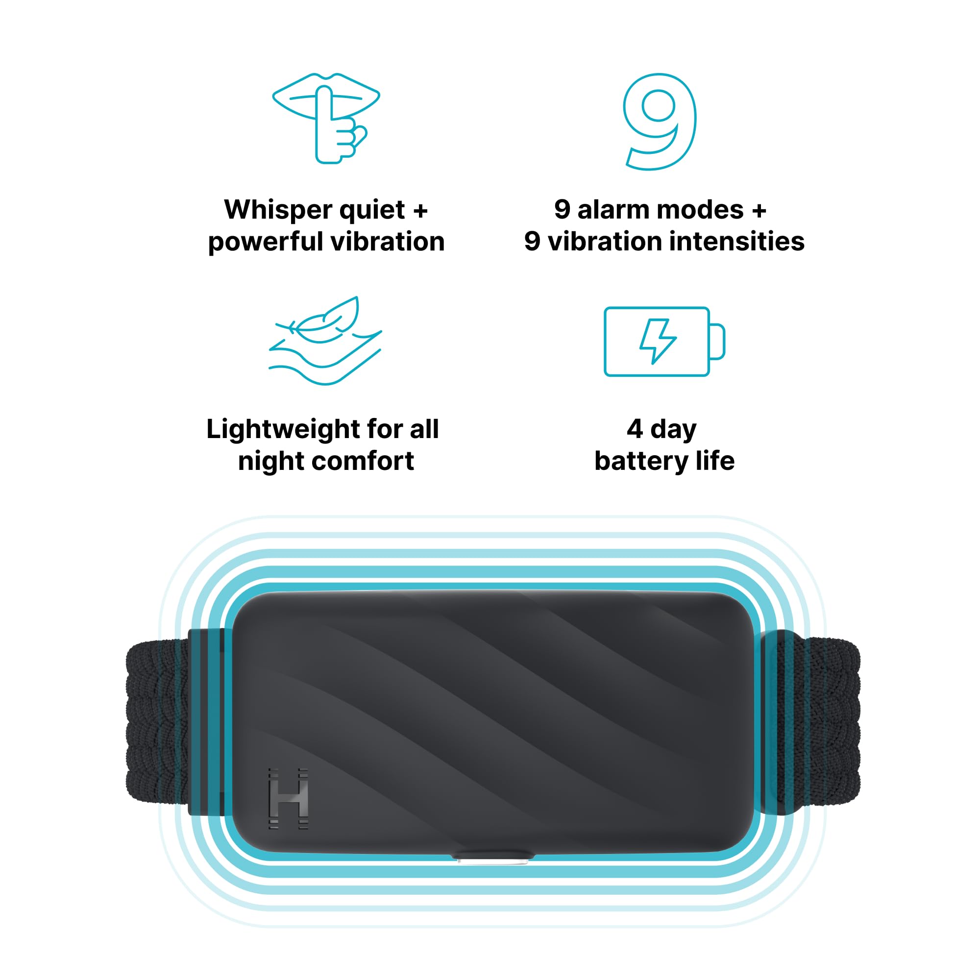 Homedics WakeBand Vibrating Alarm Wristband - Silent Clock Alternative - Black Sleep Aid - New
