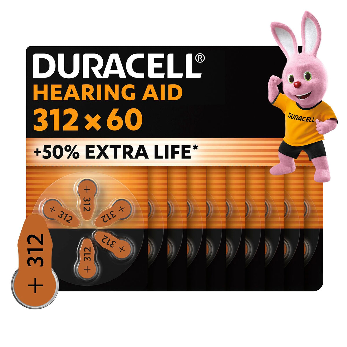 DURACELL Hearing Aid Batteries Size 312 PR41 1.45V - 60 Pack Zinc Air Battery - Damaged Box
