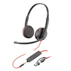 Poly Blackwire 3225 Wired Headset - USB-C to USB-A & 3.5mm Jack - Stereo Hi-Fi Sound - Noise-Cancelling Mic - PC Headphone - New