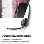 Poly Blackwire 3225 Wired Headset - USB-C to USB-A & 3.5mm Jack - Stereo Hi-Fi Sound - Noise-Cancelling Mic - PC Headphone - New
