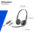 Poly Blackwire 3225 Wired Headset - USB-C to USB-A & 3.5mm Jack - Stereo Hi-Fi Sound - Noise-Cancelling Mic - PC Headphone - New