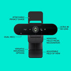 Logitech Brio Ultra HD Pro Webcam - 4K UHD 1080p Full HD - Streaming Video Conferencing Camera - USB Plug & Play - Damaged Box