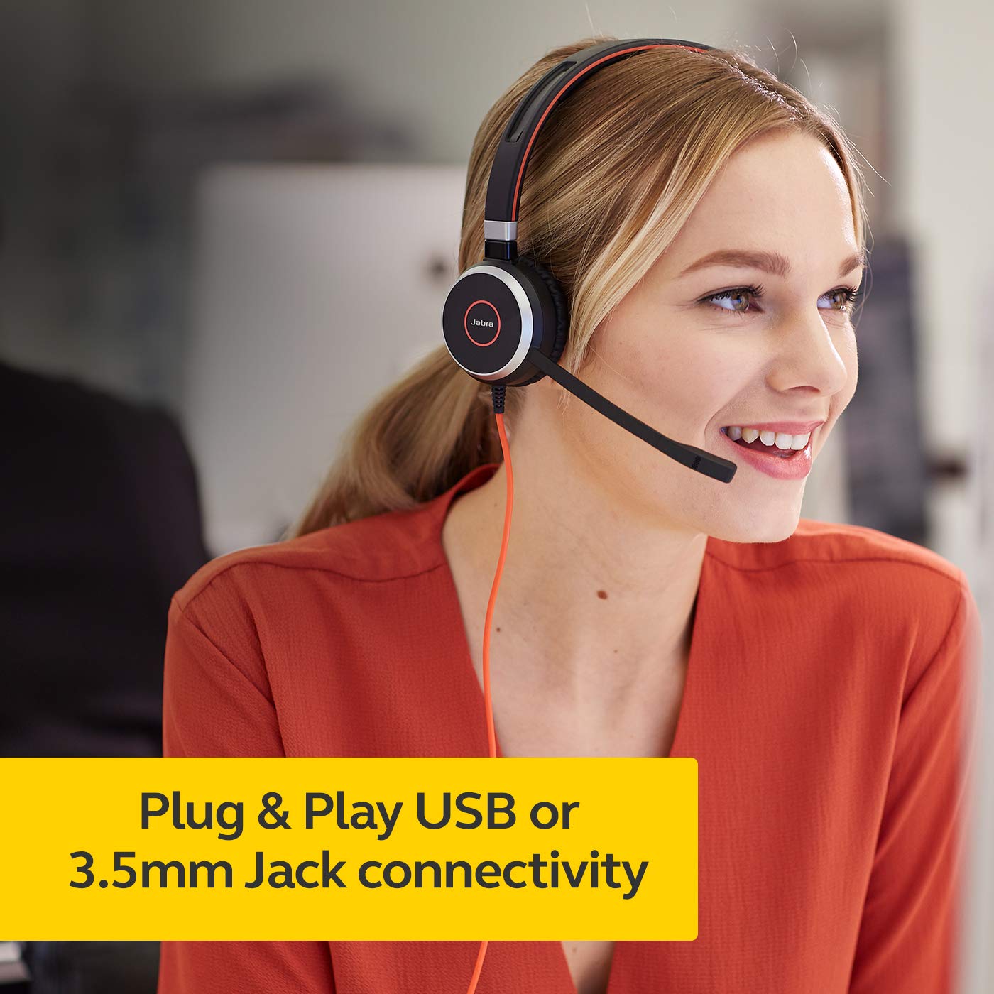 Jabra Evolve 40 MS Stereo Headset - Microsoft Certified Headphones - USB Controller - Black - VoIP Softphone PC Headset - New